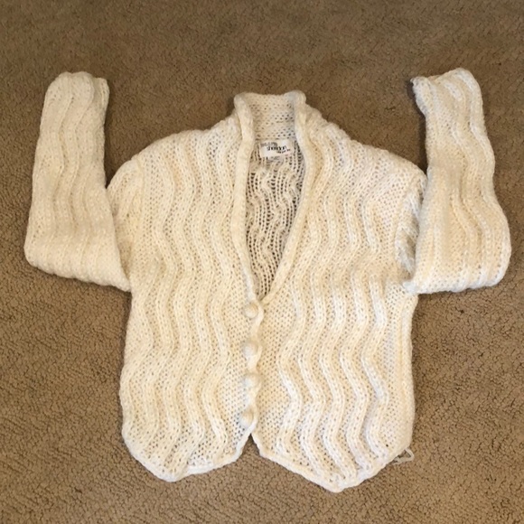 Shawl collar tuxedo hem open weave ivory  cardigan sweater M - Picture 1 of 16